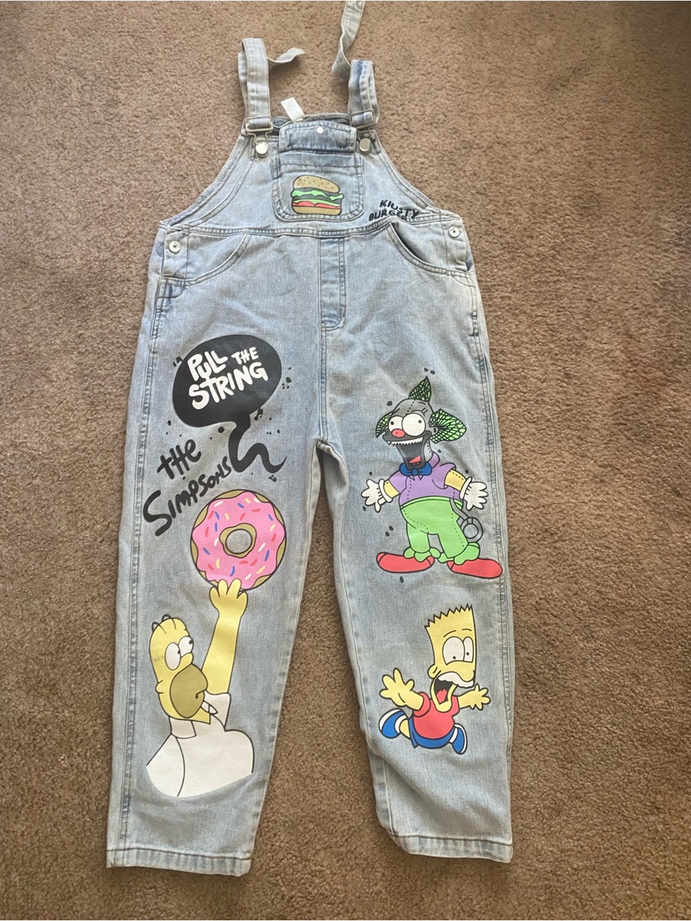 The Simpsons Girls Size 7 Graphic Bart Homer embroidery light denim overalls